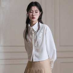 White shirt heart-shaped long sleeve short shirt - MEIMMEIM(メイムメイム)