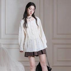White shirt square collar lace-up waist shirt - MEIMMEIM(メイムメイム)