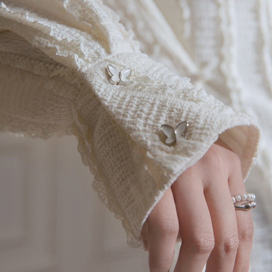 White shirt square collar lace-up waist shirt - MEIMMEIM(メイムメイム)