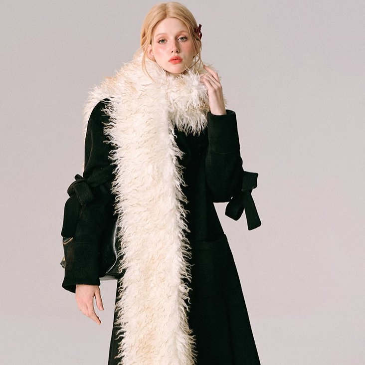 Woolen coat, wool bow, French long woolen coat - MEIMMEIM(メイムメイム)