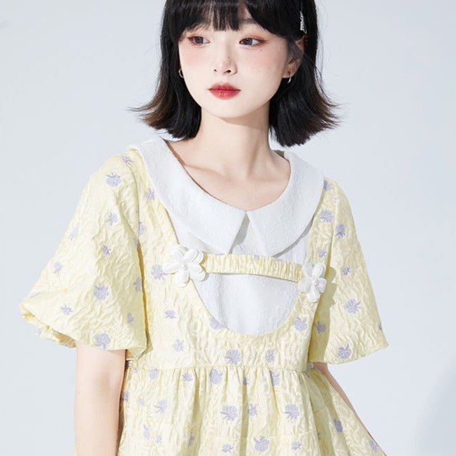 Yellow jacquard doll collar dress - MEIMMEIM(メイムメイム)