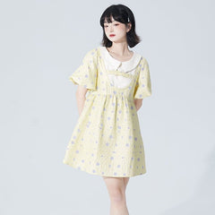 Yellow jacquard doll collar dress - MEIMMEIM(メイムメイム)